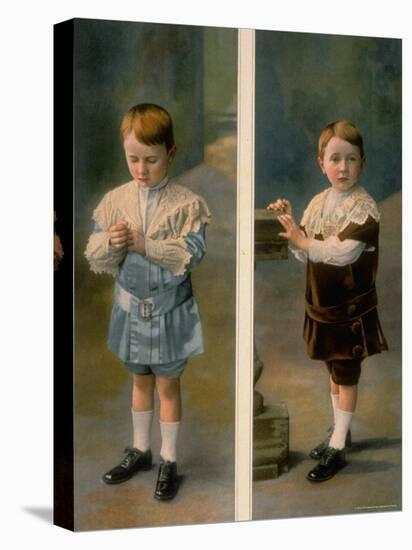 Boy Modeling in Pale Blue Satin and Brown Velvet with Lace accents from La Grande Maison-Henri Manuel-Premier Image Canvas