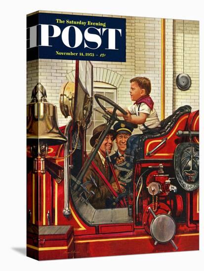 "Boy on Fire Truck" Saturday Evening Post Cover, November 14, 1953-Stevan Dohanos-Premier Image Canvas