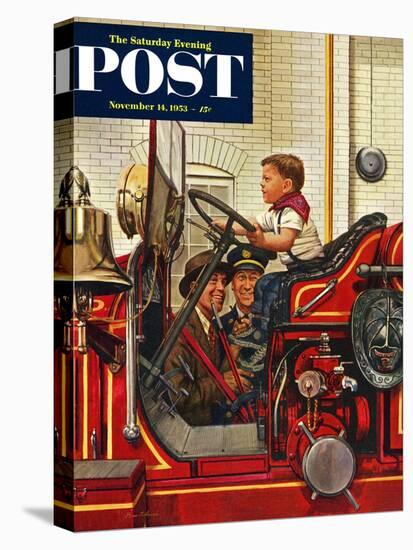 "Boy on Fire Truck" Saturday Evening Post Cover, November 14, 1953-Stevan Dohanos-Premier Image Canvas