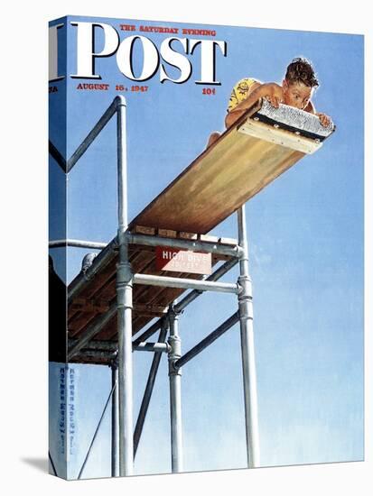 "Boy on High Dive" Saturday Evening Post Cover, August 16,1947-Norman Rockwell-Premier Image Canvas