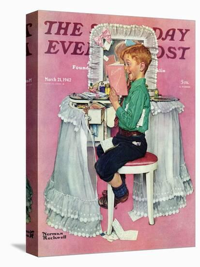 "Boy Reading his Sister's Diary" Saturday Evening Post Cover, March 21,1942-Norman Rockwell-Premier Image Canvas