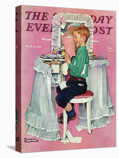 "Boy Reading his Sister's Diary" Saturday Evening Post Cover, March 21,1942-Norman Rockwell-Premier Image Canvas