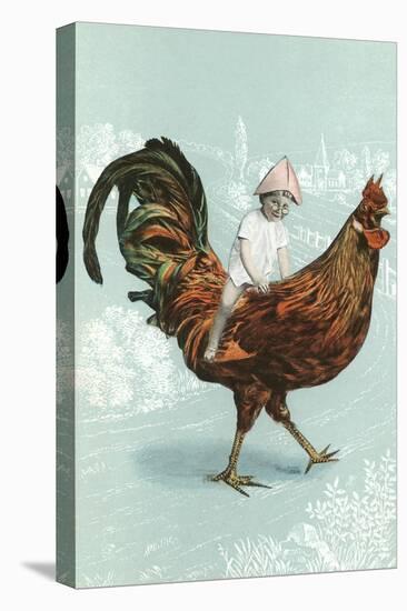 Boy Riding Giant Rooster-null-Stretched Canvas