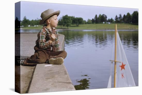 Boy Sitting by Lake in Cowboy Hat-William P. Gottlieb-Premier Image Canvas