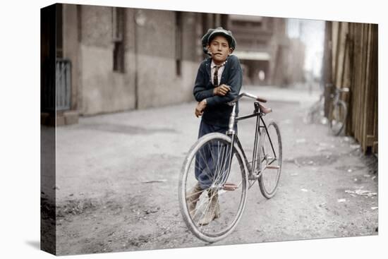 Boy with Bicycle, Smoking a Pipe-null-Premier Image Canvas