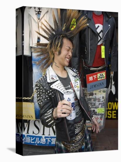 Boy with Spiky Hair and Tartan Kilt, Drinking Beer, Tokyo, Japan-Christian Kober-Premier Image Canvas