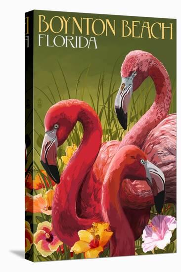 Boynton Beach, Florida - Flamingos-Lantern Press-Stretched Canvas