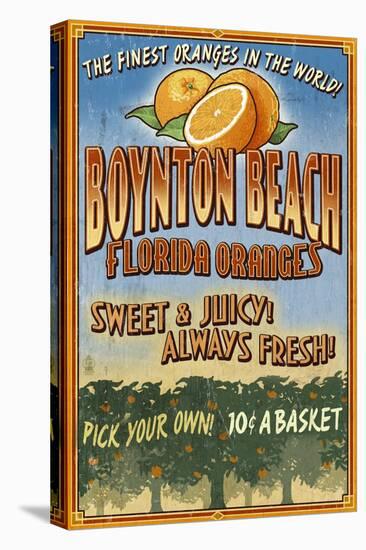 Boynton Beach, Florida - Orange Grove Vintage Sign-Lantern Press-Stretched Canvas