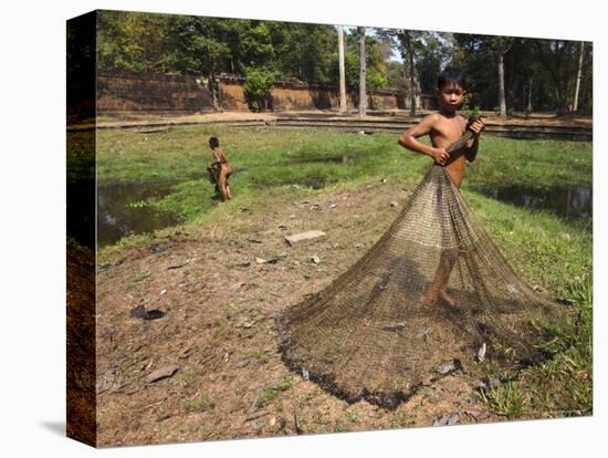 Boys Fishing Around the Temples of Angkor, Cambodia, Indochina, Southeast Asia-Andrew Mcconnell-Premier Image Canvas