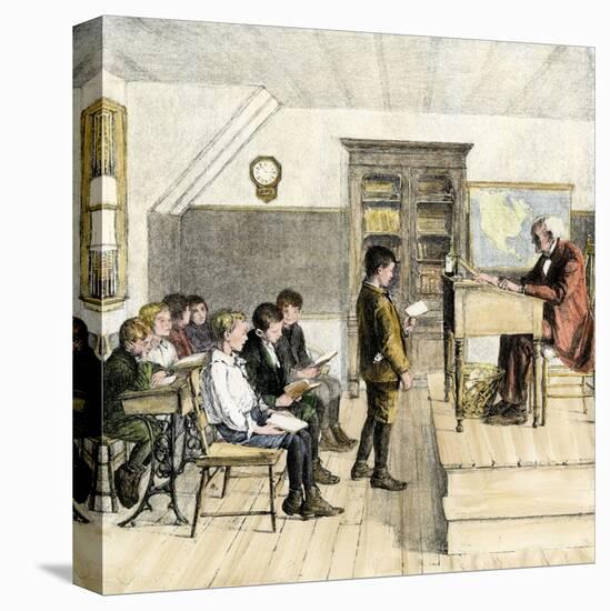 Boys Reading in a Classroom at an American School. 19Th Century Colour Engraving.-null-Premier Image Canvas