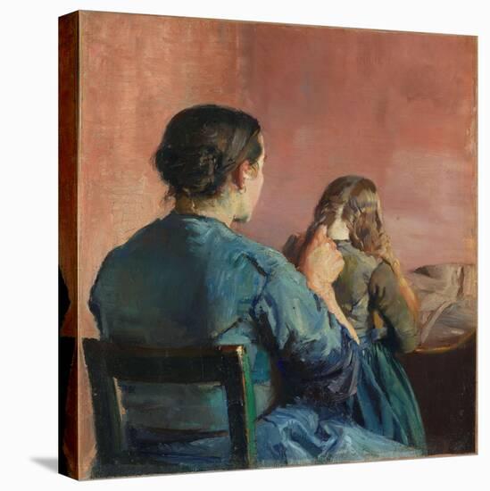 Braiding Her Hair, C.1888 (Oil on Canvas)-Christian Krohg-Premier Image Canvas