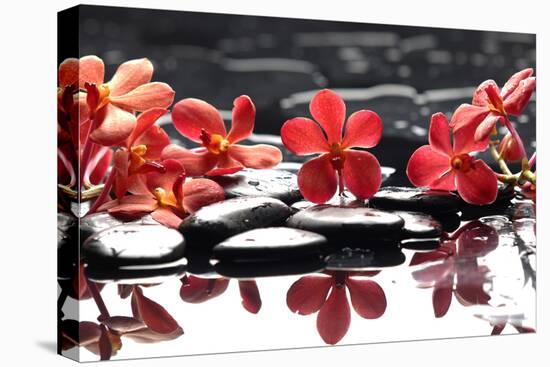 Branch Red Orchid with Zen Stones Reflection-crystalfoto-Premier Image Canvas