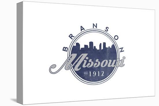 Branson, Missouri - Skyline Seal (Blue)-Lantern Press-Stretched Canvas