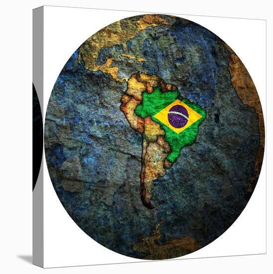 Brazil Flag On Globe Map-michal812-Stretched Canvas