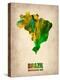 Brazil Watercolor Map-NaxArt-Stretched Canvas