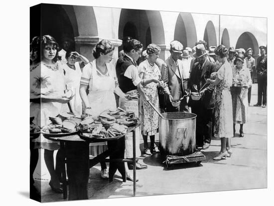 Breadline in Los Angeles Serving Soup and Bread-null-Stretched Canvas