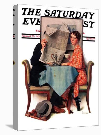 "Breakfast Table" or "Behind the Newspaper" Saturday Evening Post Cover, August 23,1930-Norman Rockwell-Premier Image Canvas