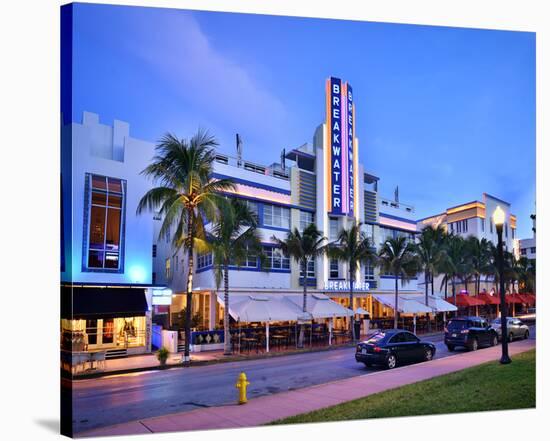 Breakwater Hotel on Ocean Drive in the Art Deco District of South Miami Beach-null-Stretched Canvas