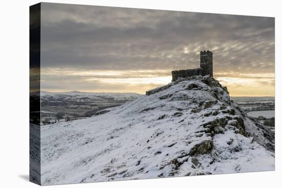 Brentor Church on a snowy outcrop on a winter morning, Dartmoor, Devon, England-Adam Burton-Premier Image Canvas