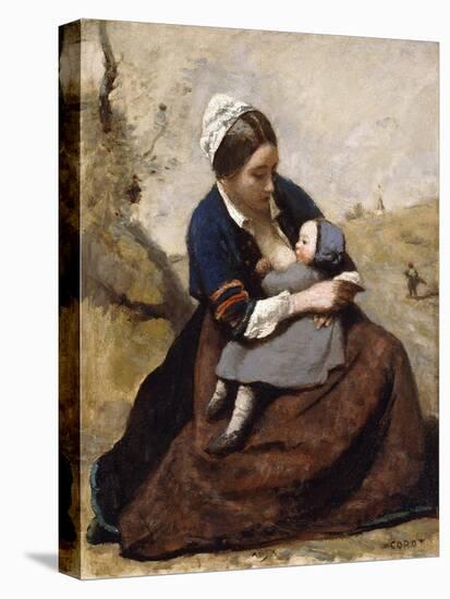 Breton Breastfeeding her Child-Jean-Baptiste-Camille Corot-Premier Image Canvas