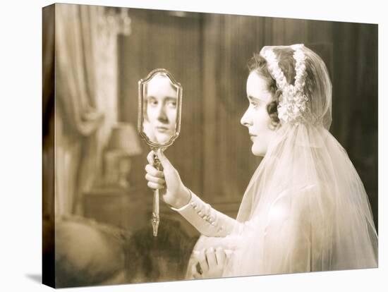 Bride Gazing into Hand Mirror-null-Stretched Canvas