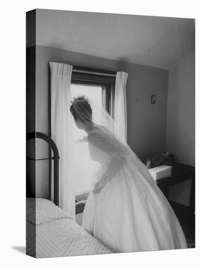 Bride Prepares for Wedding, in Traditional White Gown, 19th Century Wedding Dress in Oakes, N.D-null-Premier Image Canvas