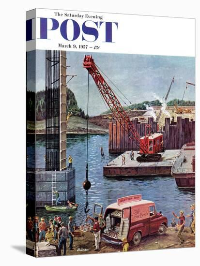 "Bridge Construction" Saturday Evening Post Cover, March 9, 1957-Ben Kimberly Prins-Premier Image Canvas