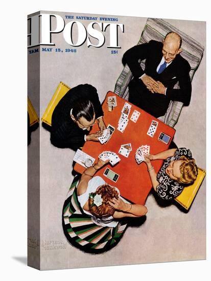"Bridge Game" or "Playing Cards" Saturday Evening Post Cover, May 15,1948-Norman Rockwell-Premier Image Canvas
