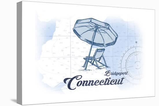 Bridgeport, Connecticut - Beach Chair and Umbrella - Blue - Coastal Icon-Lantern Press-Stretched Canvas