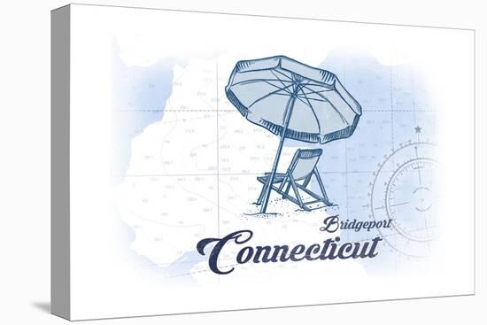 Bridgeport, Connecticut - Beach Chair and Umbrella - Blue - Coastal Icon-Lantern Press-Stretched Canvas