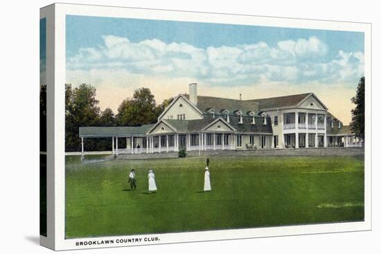 Bridgeport, Connecticut - Exterior View of Brooklawn Country Club, Women Golfing-Lantern Press-Stretched Canvas