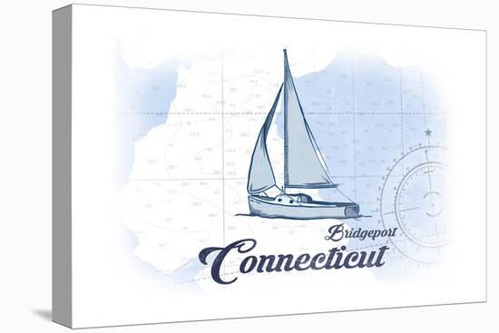 Bridgeport, Connecticut - Sailboat - Blue - Coastal Icon-Lantern Press-Stretched Canvas