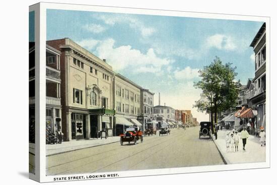 Bridgeport, Connecticut - Western View of State Street-Lantern Press-Stretched Canvas