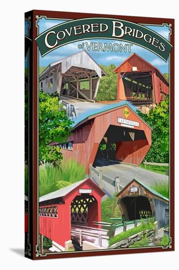 Bridges of Vermont - Montage-Lantern Press-Stretched Canvas