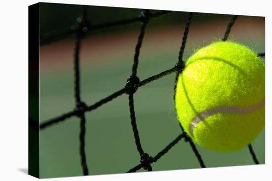 Bright Greenish, Yellow Tennis Ball on Freshly Painted Cement Court-flippo-Premier Image Canvas