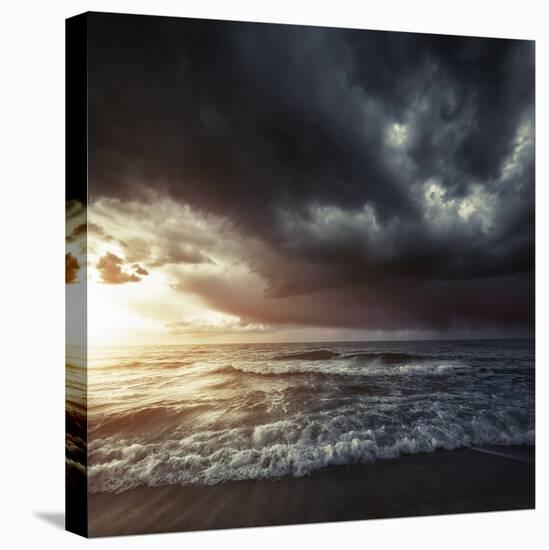 Bright Sunset Against a Wavy Sea with Stormy Clouds, Hersonissos, Crete-null-Premier Image Canvas