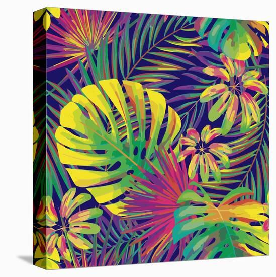 Bright Tropical Pattern with Exotic Fronds-Andriy Lipkan-Stretched Canvas