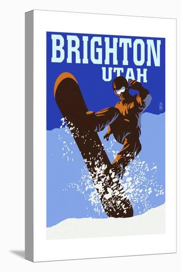 Brighton Resort, Utah - Colorblocked Snowboarder-Lantern Press-Stretched Canvas