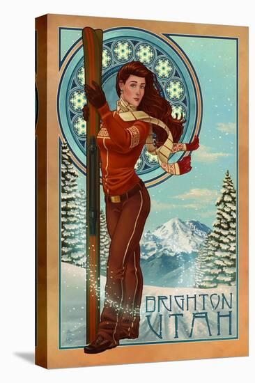 Brighton, Utah - Art Nouveau Skier-Lantern Press-Stretched Canvas