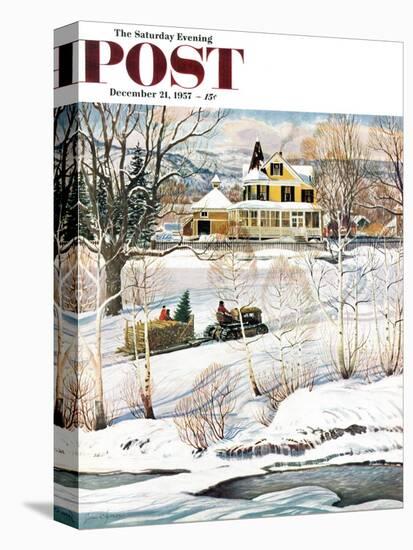 "Bringing Home the Tree" Saturday Evening Post Cover, December 21, 1957-John Clymer-Premier Image Canvas