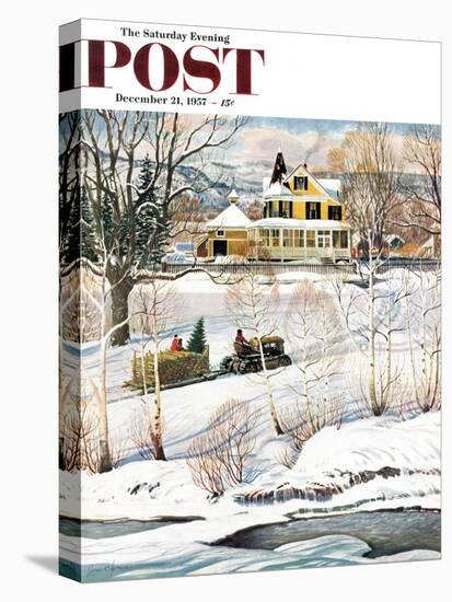 "Bringing Home the Tree" Saturday Evening Post Cover, December 21, 1957-John Clymer-Premier Image Canvas