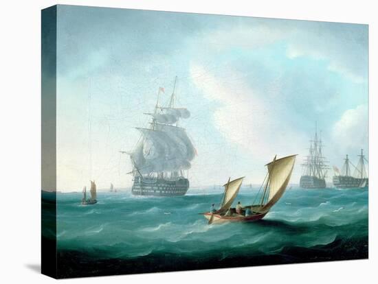 British Men-O'-War and a Hulk in a Swell, a Sailing Boat in the Foreground-Thomas Buttersworth-Premier Image Canvas