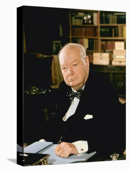 British Politician Sir Winston Churchill, Formal Portrait at Desk-Carl Mydans-Premier Image Canvas