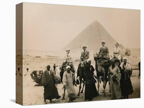 British Tourists Seated on Camels in Front of the Great Pyramid, Giza, Egypt, 1936-null-Premier Image Canvas