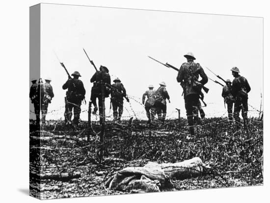 British Troops Advance Through Barbed Wire across No Mans Land-Robert Hunt-Premier Image Canvas