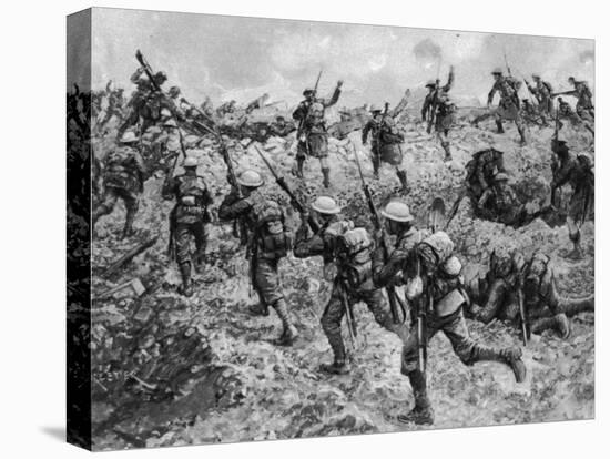 British Troops Rushing German Positions During One of the Battles for the Somme During World War I-null-Premier Image Canvas