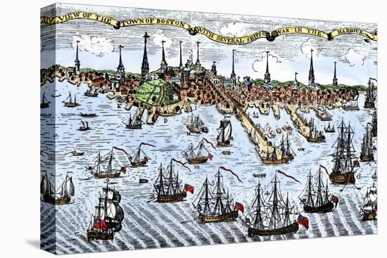 British Warships in Boston Harbor, 1774, an Attempt to Control the Angry Colonists in Massachusetts-null-Premier Image Canvas
