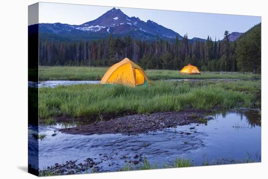 Broken Top Mountain and Camping Tent, Sparks Lake, Three Sisters Wilderness, Eastern Oregon, USA-Stuart Westmorland-Premier Image Canvas