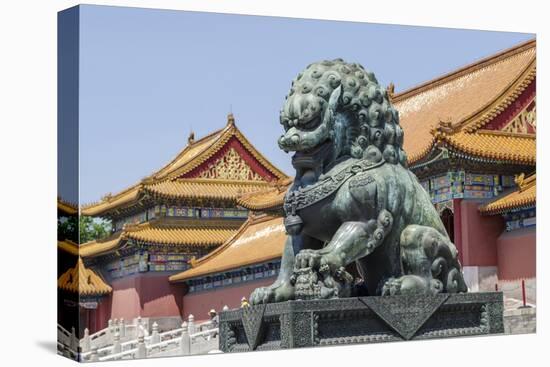 Bronze Lion Guarding the Entrance to the Gate of Supreme Harmony, Forbidden City, Beijing China-Michael DeFreitas-Premier Image Canvas