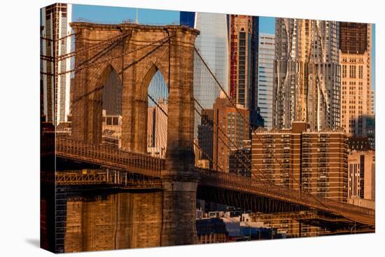 Brooklyn Bridge and Manhattan Skyline features One World Trade Center at Sunrise, NY NY-null-Premier Image Canvas